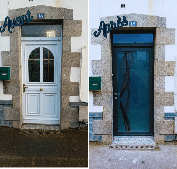 Pose d&rsquo;une magnifique porte d&rsquo;entrée bois-aluminium : une rénovation réussie