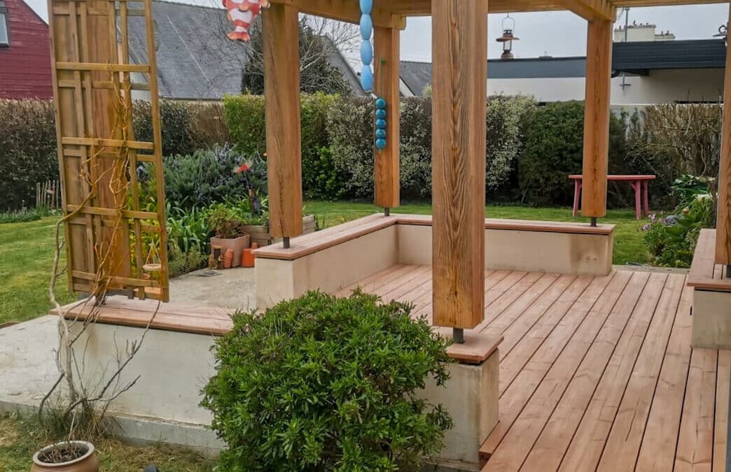 Abri de jardin avec terrasse couverte à Cléder – Menuiserie Séïté